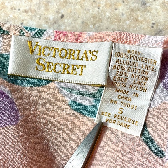 Vintage Victoria's Secret Peach Floral, Lace & Frill Mini Slip Lingerie Dress - Picture 12 of 15